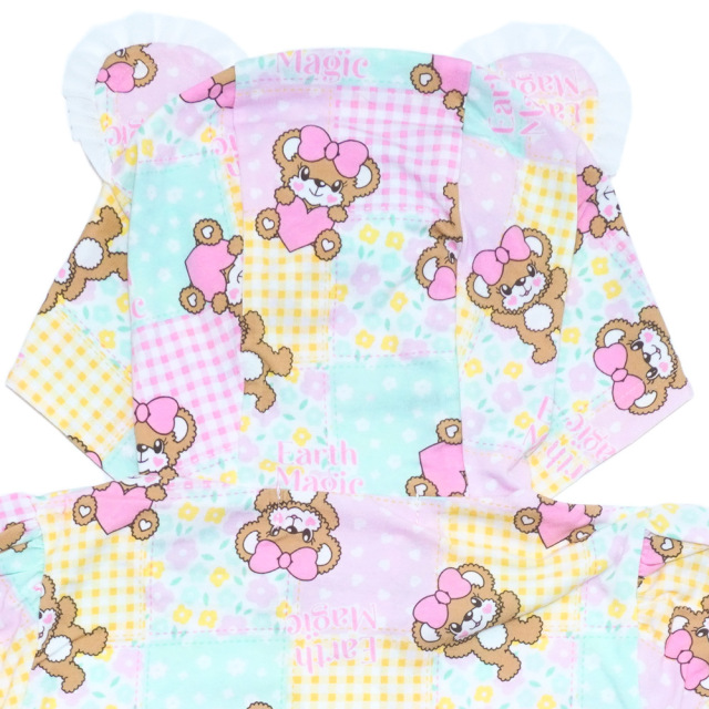 【3/22入荷】アースマジック EARTHMAGIC パッチワーク総柄半袖ジップフーディー ビビッド パステル マフィー クマ耳フード 2022春夏