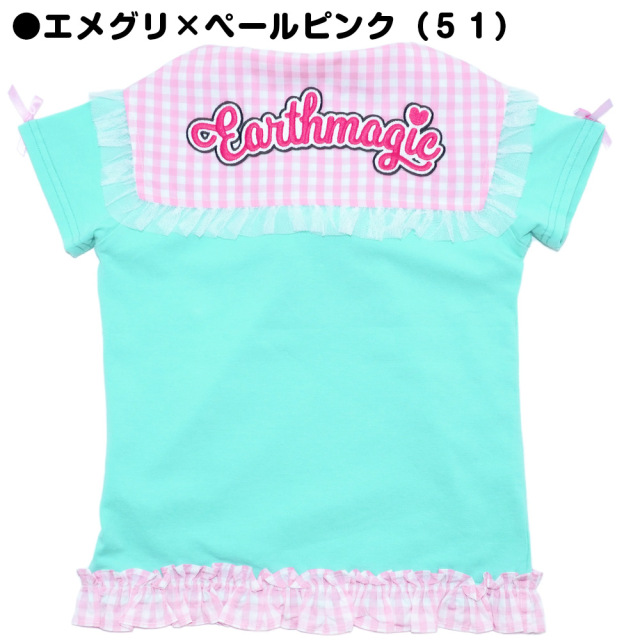 アースマジック EARTHMAGIC ギンガムチェックセーラーカラーTシャツ ペールピンク×アカ エメグリ×ペールピンク マフィー