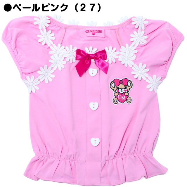 アースマジック　ハートレースセトア　ピンク アースマジック EARTHMAGIC ハート釦フラワーレースTシャツ