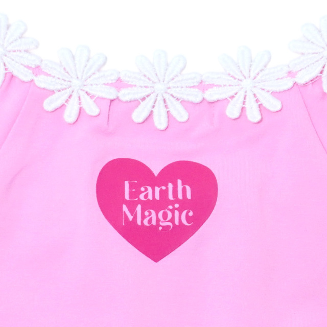 アースマジック EARTHMAGIC ハート釦フラワーレースTシャツ ペールピンク エメグリ マフィー プルオーバー 2022春夏