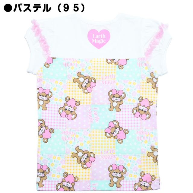 【3/22入荷】アースマジック EARTHMAGIC パッチワーク総柄切替Tシャツ ビビッド パステル マフィー パフスリーブ 2022春夏