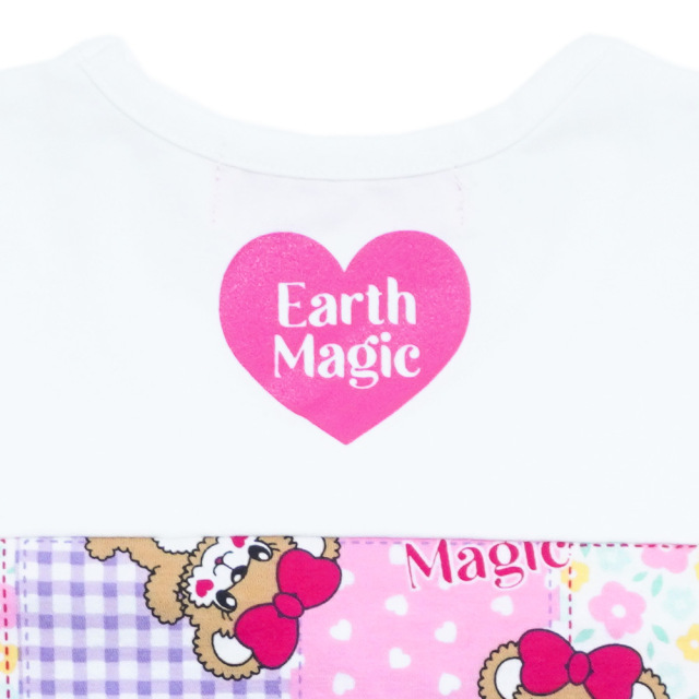 【3/22入荷】アースマジック EARTHMAGIC パッチワーク総柄切替Tシャツ ビビッド パステル マフィー パフスリーブ 2022春夏