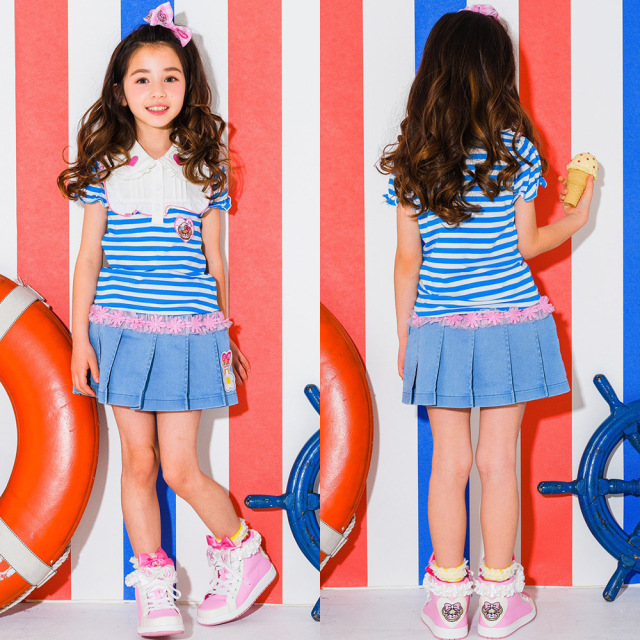 アースマジック EARTHMAGIC ハート刺繍襟付きボーダーTシャツ ペールピンク ブルー マフィー ヨークフリル  2022春夏