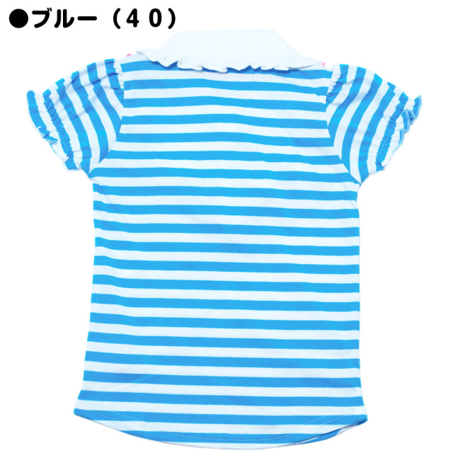 アースマジック EARTHMAGIC ハート刺繍襟付きボーダーTシャツ ペールピンク ブルー マフィー ヨークフリル  2022春夏