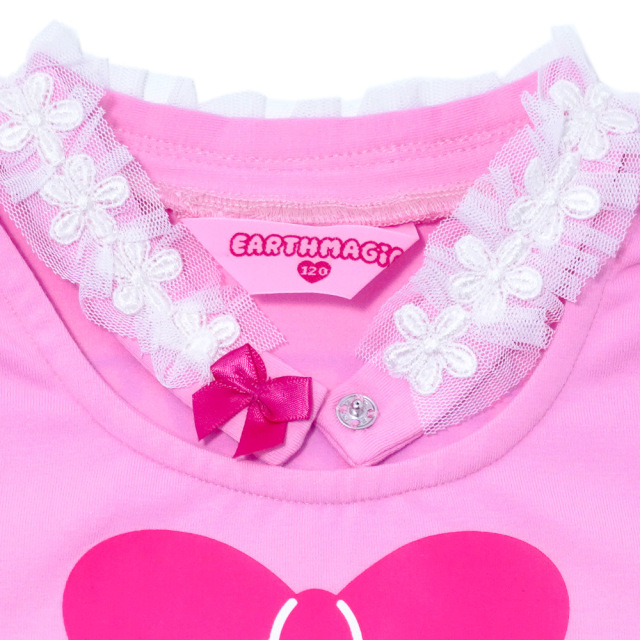 アースマジック EARTHMAGIC フラワーレースチョーカー付きTシャツ シロ ペールピンク クリームイエロー マフィー 2022春夏