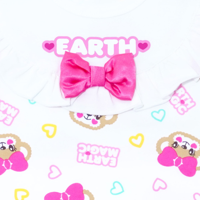 アースマジックベビー EARTHMAGIC BABY カラフルミニハートマフィー半袖チュニック シロ ペールピンク 総柄トップス 2022春夏