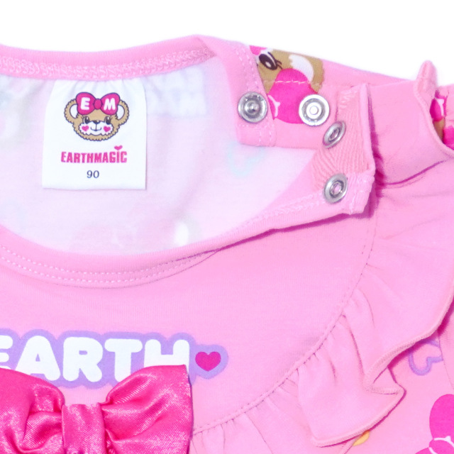 アースマジックベビー EARTHMAGIC BABY カラフルミニハートマフィー半袖チュニック シロ ペールピンク 総柄トップス 2022春夏