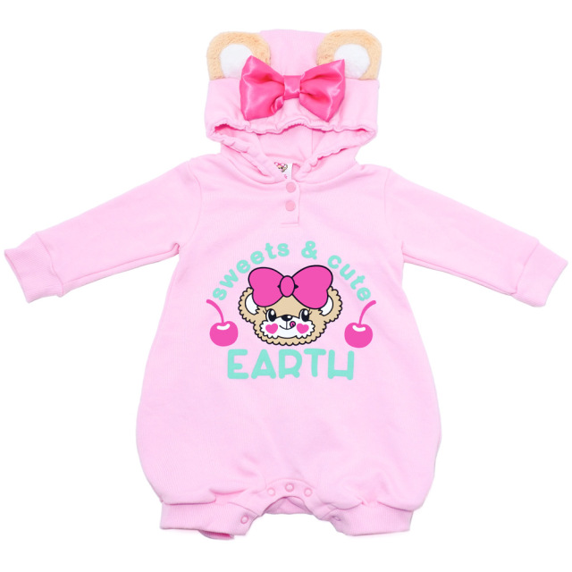 アースマジックベビー EARTHMAGICBABY クマ耳フード裏毛カバーオール＆レギンスSET オフシロ ペールピンク マフィー 2022秋冬