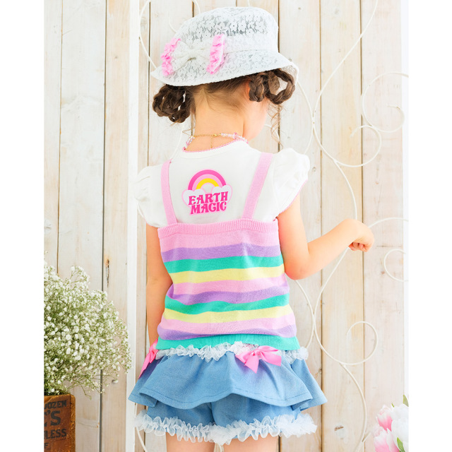 アースマジック EARTHMAGIC ボーダーニットキャミ＆Tシャツセット ピンク マルチパステル デイジーマフィー プリントTシャツ 2022春夏