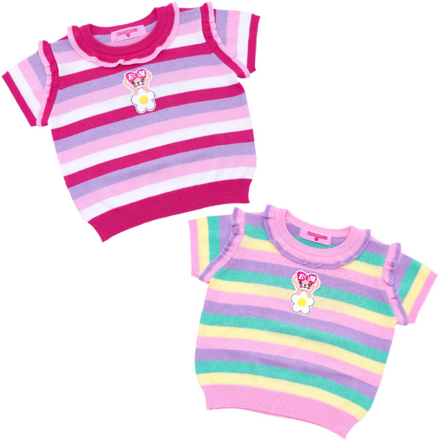 アースマジック EARTHMAGIC ボーダーニット半袖プルオーバー ピンク マルチパステル デイジーマフィー 2022春夏