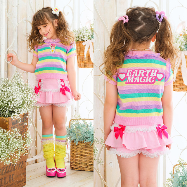 アースマジック EARTHMAGIC ボーダーニット半袖プルオーバー ピンク マルチパステル デイジーマフィー 2022春夏