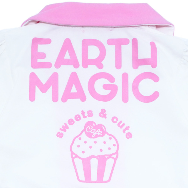 アースマジック EARTHMAGIC Cafe総柄エプロン付きワンピース ペールピンク ラベンダー マフィー 刺繍 2022秋冬