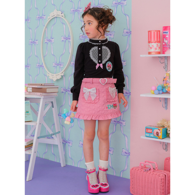 アースマジック EARTHMAGIC ハートキルティング台形スカート シロ ペールピンク マフィー インナーパンツ付 2022秋冬