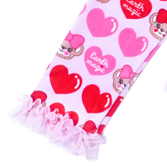 アースマジック EARTHMAGIC マフィーハート柄ベロアカーディガン クロ ペールピンク パール釦 チュールフリル 2022秋冬