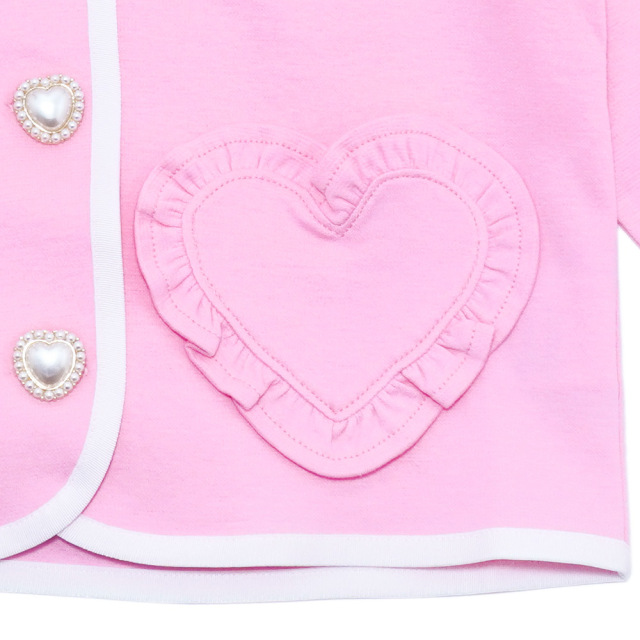 アースマジック EARTHMAGIC ポンチ生地パイピングクマ耳ジャケット クロ ペールピンク フォーマル パール釦 マフィー 2022秋冬