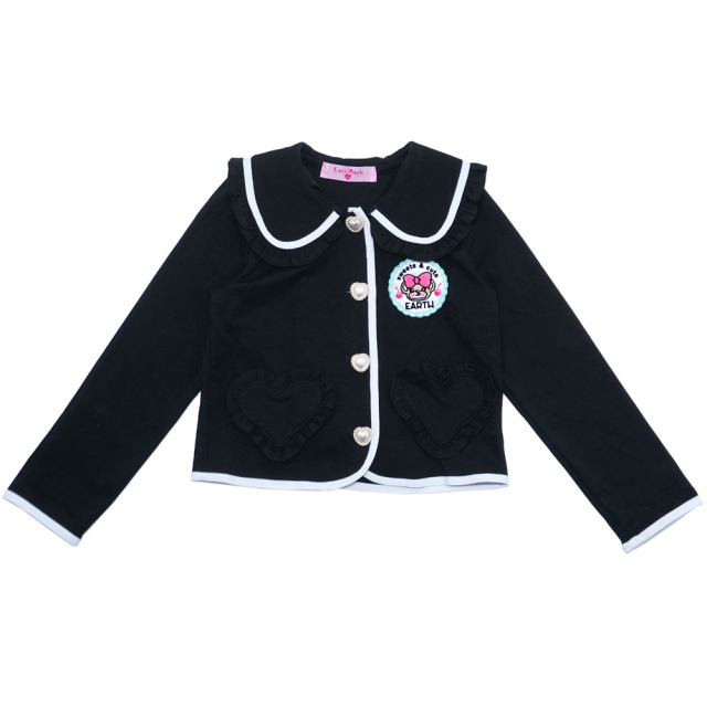 アースマジック EARTHMAGIC ポンチ生地パイピングクマ耳ジャケット クロ ペールピンク フォーマル パール釦 マフィー 2022秋冬