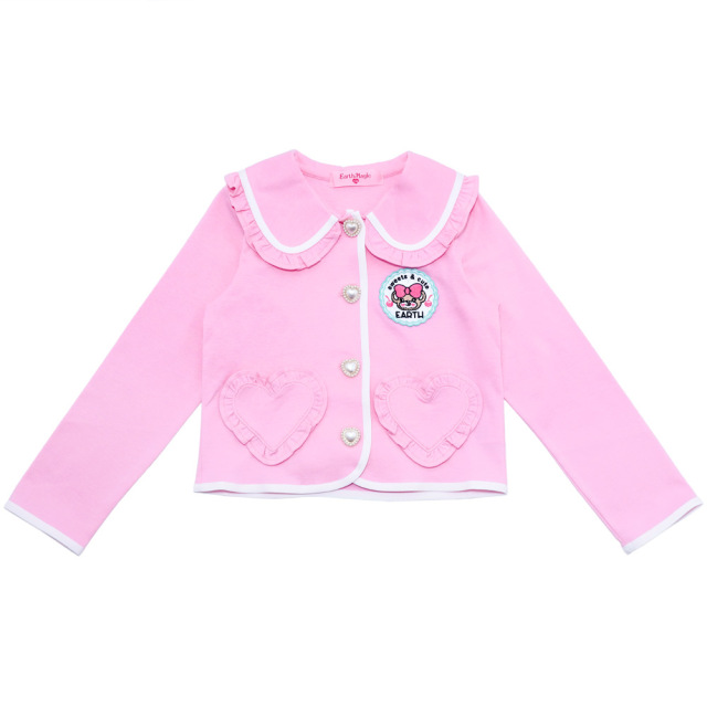 アースマジック EARTHMAGIC ポンチ生地パイピングクマ耳ジャケット クロ ペールピンク フォーマル パール釦 マフィー 2022秋冬