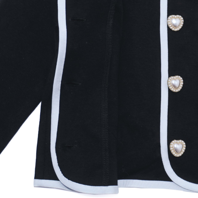 アースマジック EARTHMAGIC ポンチ生地パイピングクマ耳ジャケット クロ ペールピンク フォーマル パール釦 マフィー 2022秋冬