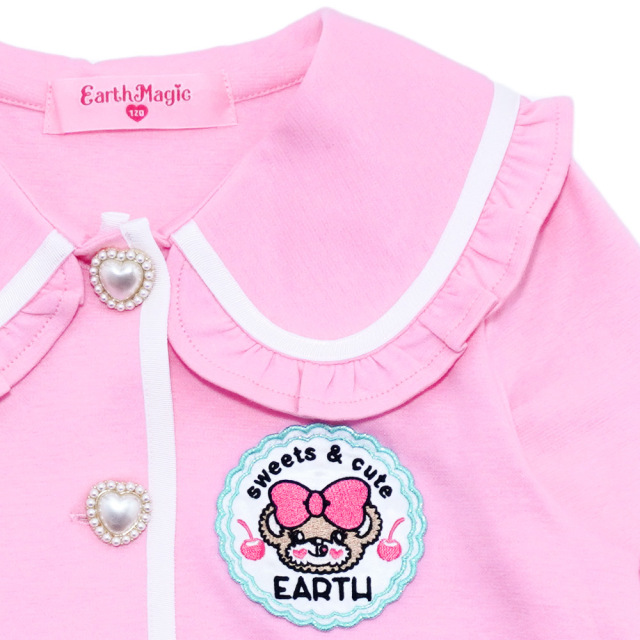 アースマジック EARTHMAGIC ポンチ生地パイピングクマ耳ジャケット クロ ペールピンク フォーマル パール釦 マフィー 2022秋冬