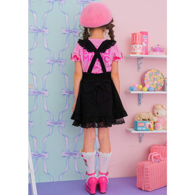 アースマジック EARTHMAGIC ポンチ生地ハート胸当てジャンパースカート  