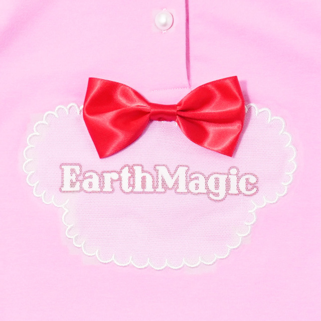 アースマジック EARTHMAGIC マフィーハート柄ベロアペプラムTシャツ クロ ペールピンク 長袖 ベビーサイズ 2022秋冬