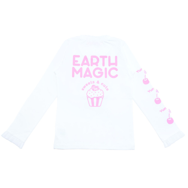 アースマジック EARTHMAGIC 袖チェリーリボンベア天竺長袖Tシャツ シロ ペールピンク クリームイエロー 2022秋冬