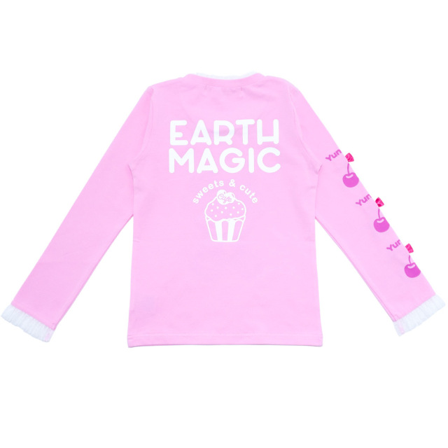 アースマジック EARTHMAGIC 袖チェリーリボンベア天竺長袖Tシャツ シロ ペールピンク クリームイエロー 2022秋冬
