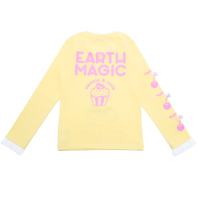 アースマジック EARTHMAGIC 袖チェリーリボンベア天竺長袖Tシャツ シロ ペールピンク クリームイエロー 2022秋冬