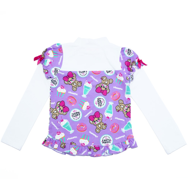 アースマジック EARTHMAGIC Cafe総柄ハイネック長袖Tシャツ ペールピンク ラベンダー ベビーサイズ レイヤード 2022秋冬
