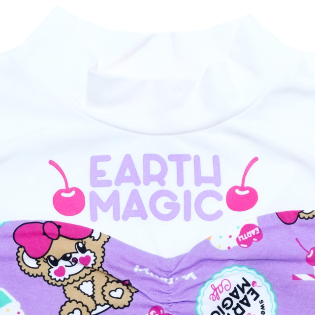アースマジック EARTHMAGIC Cafe総柄ハイネック長袖Tシャツ ペールピンク ラベンダー ベビーサイズ レイヤード 2022秋冬