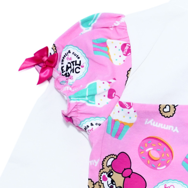 アースマジック EARTHMAGIC Cafe総柄ハイネック長袖Tシャツ ペールピンク ラベンダー ベビーサイズ レイヤード 2022秋冬