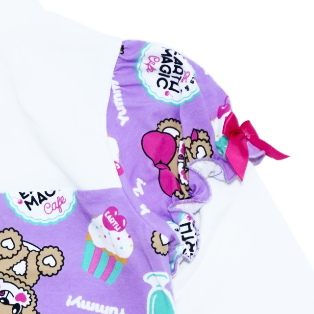 アースマジック EARTHMAGIC Cafe総柄ハイネック長袖Tシャツ ペールピンク ラベンダー ベビーサイズ レイヤード 2022秋冬