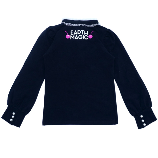 アースマジック EARTHMAGIC フロントレースハートベア天竺長袖Tシャツ クロ ペールピンク ラベンダー パール釦 マフィー 2022秋冬
