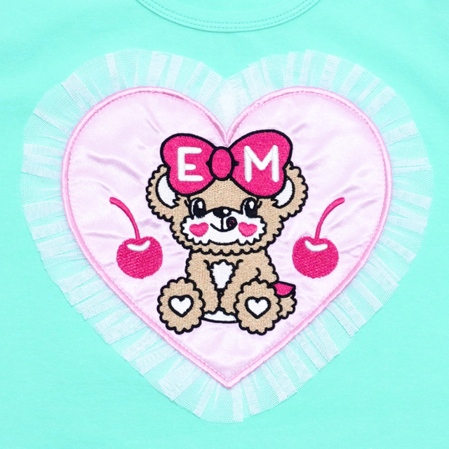 アースマジック EARTHMAGIC ハートアップリケベア天竺半袖Tシャツ シロ ペールピンク エメグリ ベビーサイズ マフィー 2022秋冬