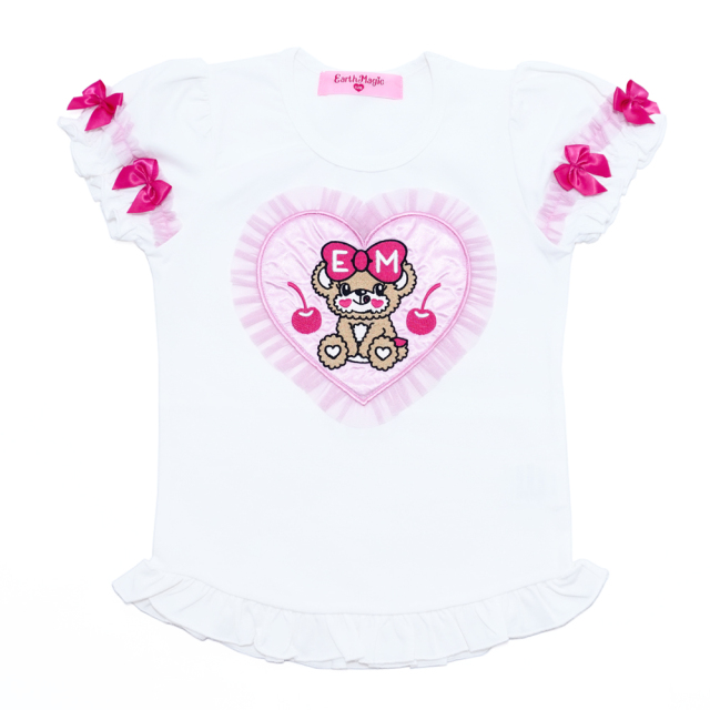 アースマジック EARTHMAGIC ハートアップリケベア天竺半袖Tシャツ シロ ペールピンク エメグリ ベビーサイズ マフィー 2022秋冬