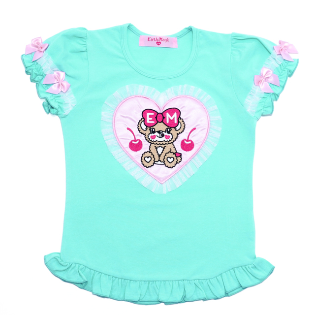 アースマジック EARTHMAGIC ハートアップリケベア天竺半袖Tシャツ シロ ペールピンク エメグリ ベビーサイズ マフィー 2022秋冬