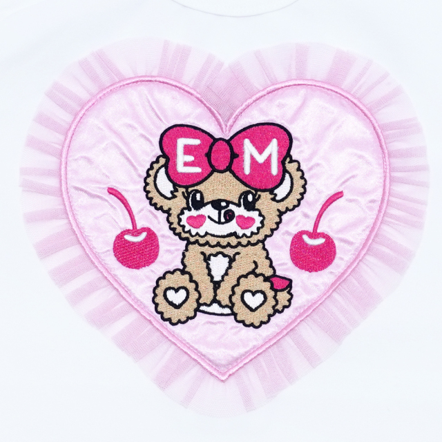 アースマジック EARTHMAGIC ハートアップリケベア天竺半袖Tシャツ シロ ペールピンク エメグリ ベビーサイズ マフィー 2022秋冬