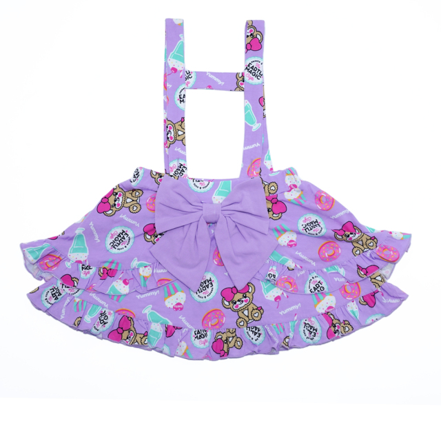 アースマジック EARTHMAGIC Cafe総柄エプロン付きジャンパースカート ペールピンク ラベンダー マフィー ジャンスカ 2022秋冬