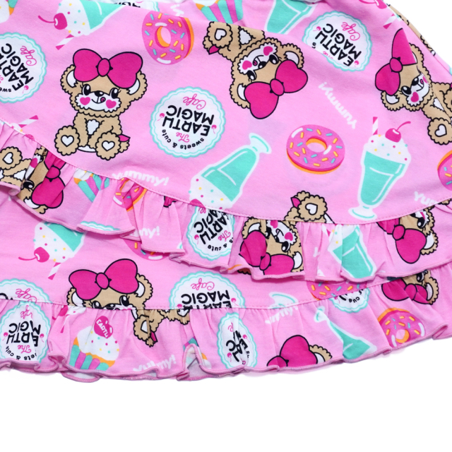 アースマジック EARTHMAGIC Cafe総柄エプロン付きジャンパースカート ペールピンク ラベンダー マフィー ジャンスカ 2022秋冬