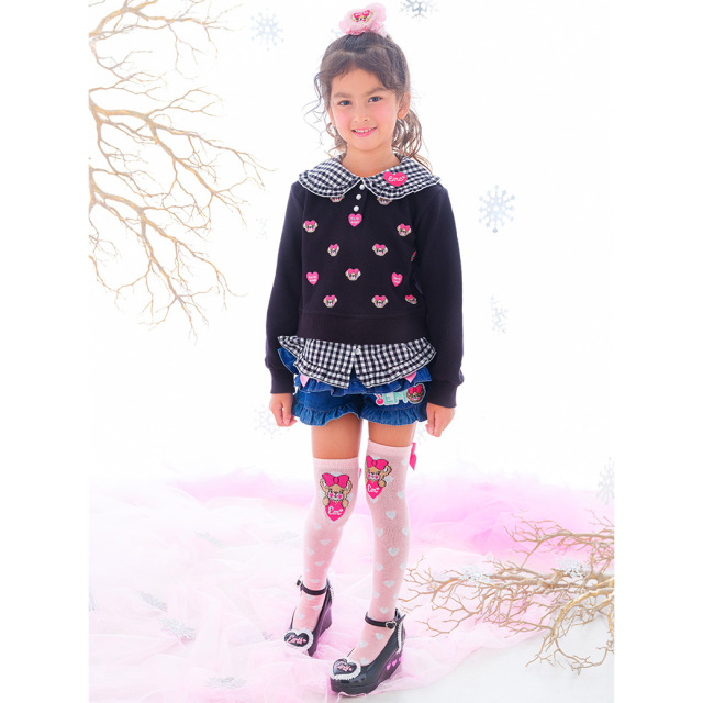 アースマジック EARTHMAGIC マフィー刺繍総柄裏毛重ね着風トレーナー  