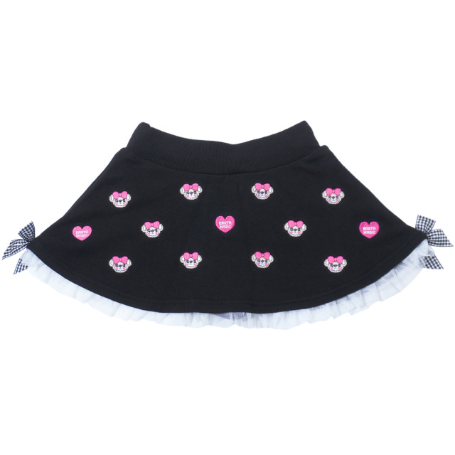 アースマジック EARTHMAGIC マフィー刺繍総柄裏毛スカート シロ クロ