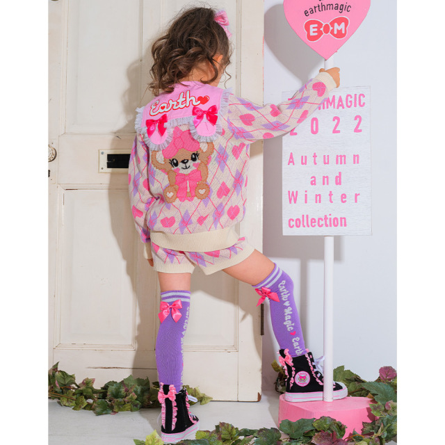 アースマジック EARTHMAGIC アーガイル柄ニットショートパンツ アイボリー ペールピンク マフィー ジャガード織  2022秋冬