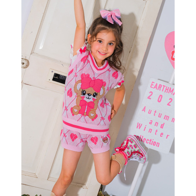 アースマジック EARTHMAGIC アーガイル柄ニットショートパンツ アイボリー ペールピンク マフィー ジャガード織  2022秋冬