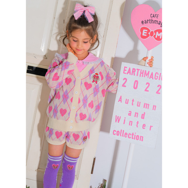 アースマジック EARTHMAGIC アーガイル柄ニットショートパンツ アイボリー ペールピンク マフィー ジャガード織  2022秋冬