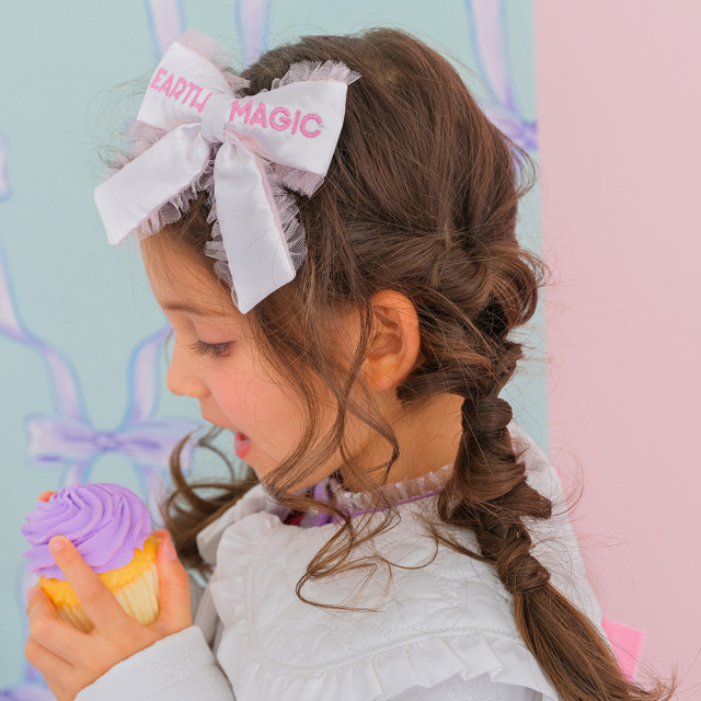 アースマジック EARTHMAGIC ロゴ刺繍入りサテンリボンヘアゴム