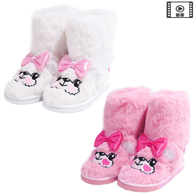 アースマジック EARTHMAGIC マフィーファーブーツ オフシロ ペールピンク 靴 刺繍 ラメ入り 2022秋冬