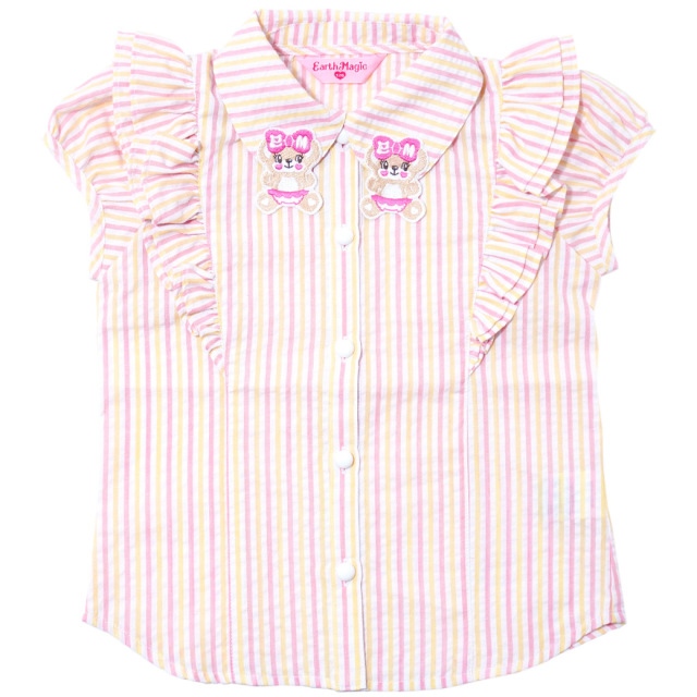 アースマジック EARTHMAGIC ストライプサッカー地フリルブラウス  