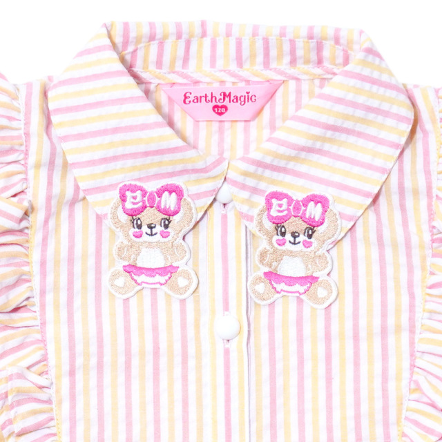 アースマジック EARTHMAGIC ストライプサッカー地フリルブラウス  