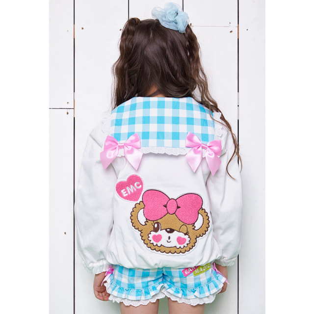 アースマジック EARTHMAGIC ギンガムツイルセーラージップブルゾン シロ ペールピンク マフィー 刺繍 2023春夏