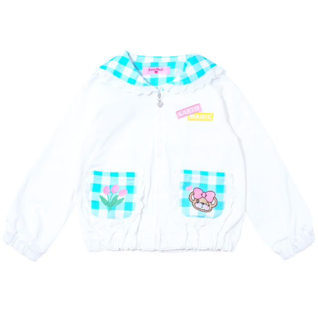 アースマジック EARTHMAGIC ギンガムツイルセーラージップブルゾン シロ ペールピンク マフィー 刺繍 2023春夏